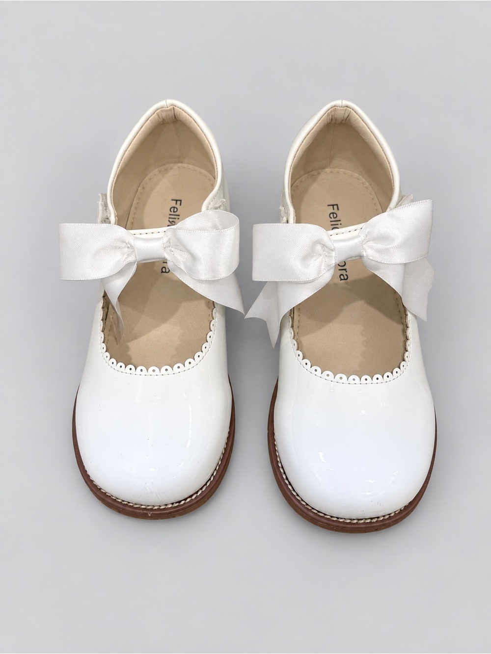 Girls White Bow Mary Jane Dress Shoes Flower Girl Wedding - Size 1